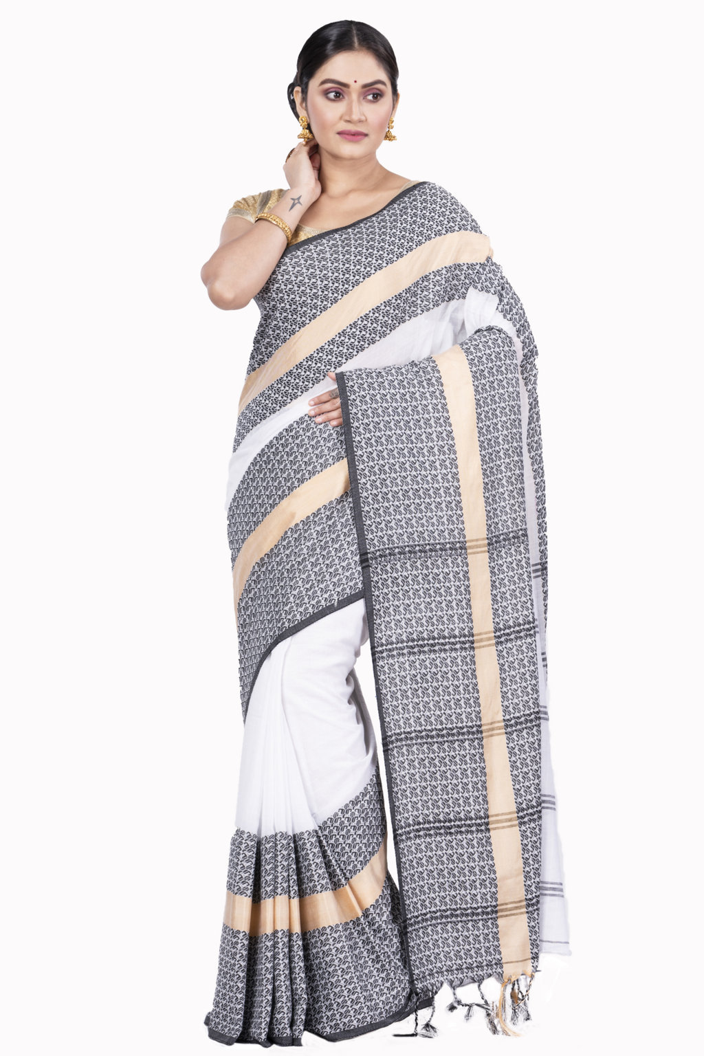White Pure Cotton Souraovi_Hand Hand Loom Saree (675)